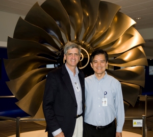 Tin Ho, Rolls-Royce Operations Director , Seletar Assembly and Test Unit, Singapore, in front of an A380 Trent 900 fan assembly. (Courtesy Richard de Crespigny)